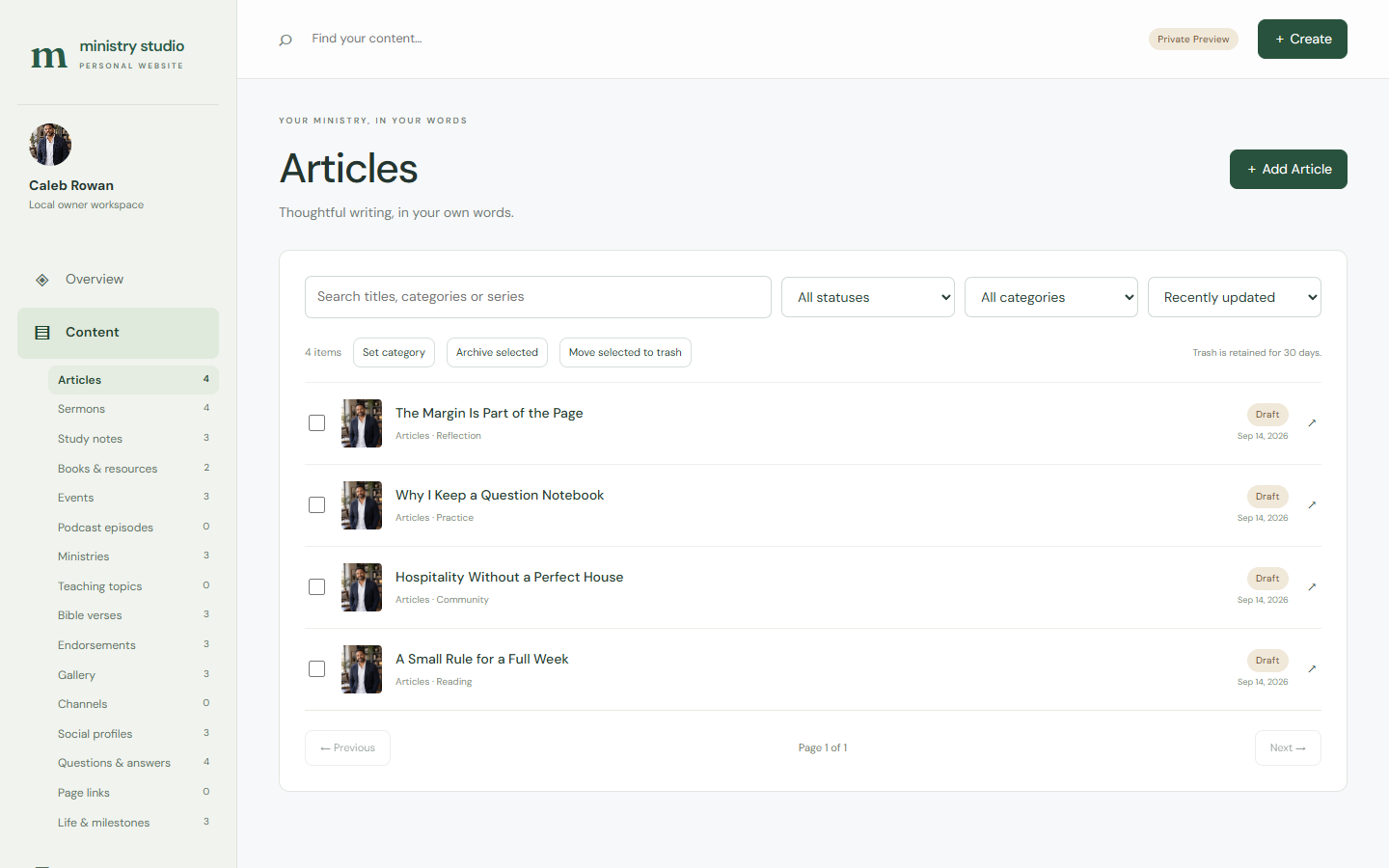 Pastor Nest editor content library